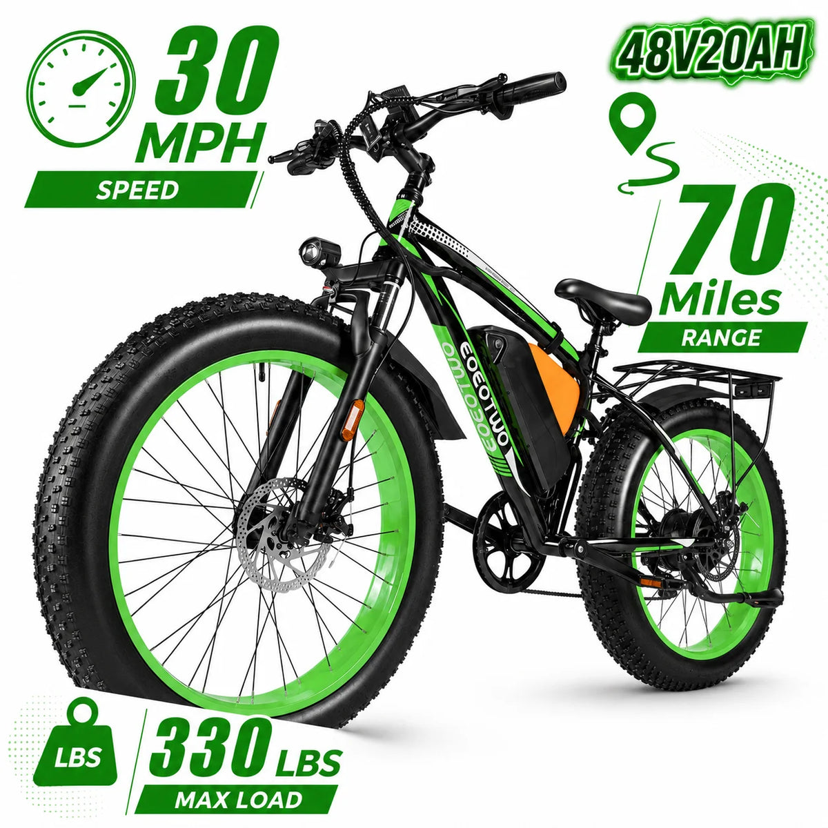 26" Fat Tire Electric Bike for Adults 48V 20Ah Battery 1000W Motor (Peak 1500W) 25-30MPH Fast Mountain Ebike Snow Beach Bicycle
