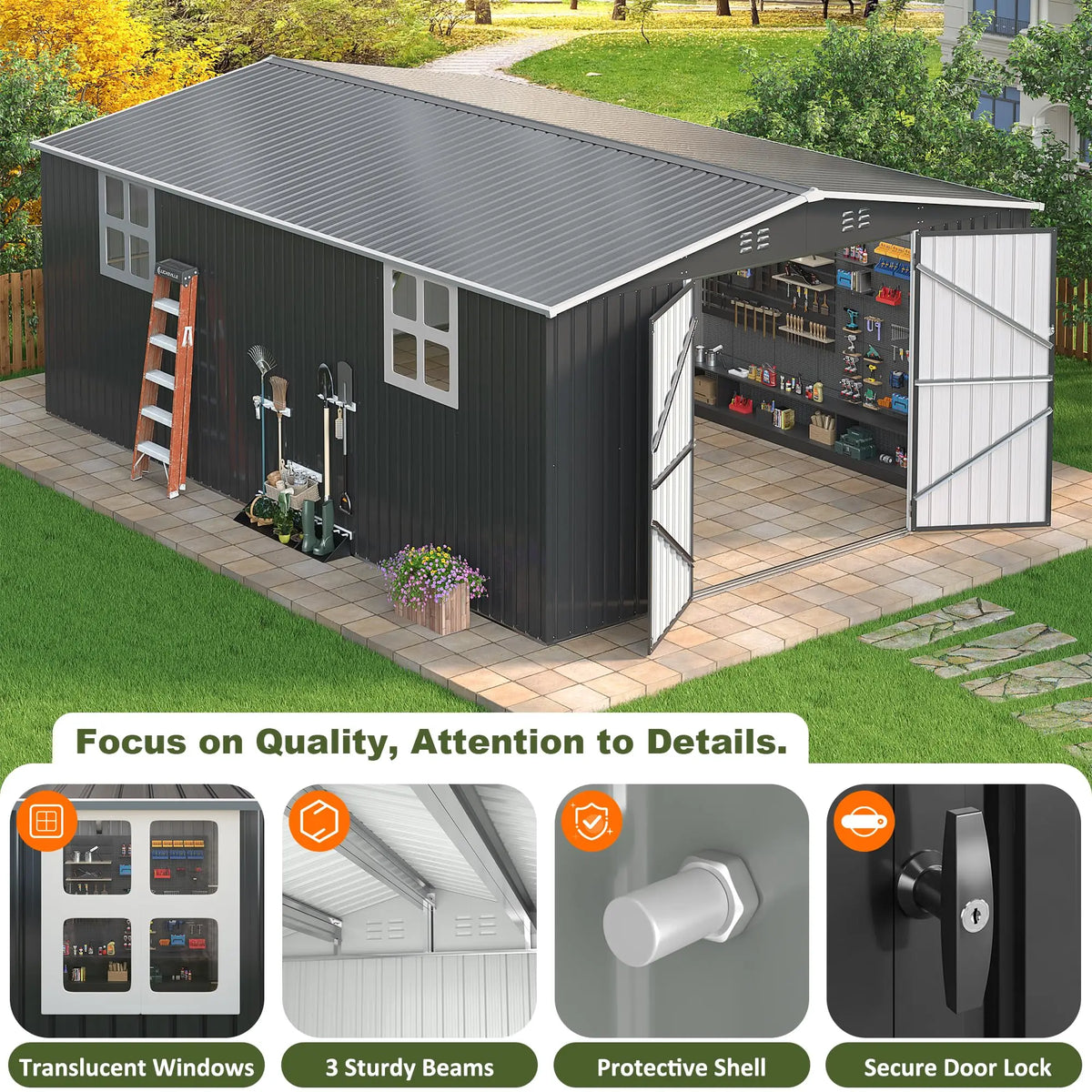 VIWAT Heavy Duty Outdoor Metal Storage Shed With Lockable Door