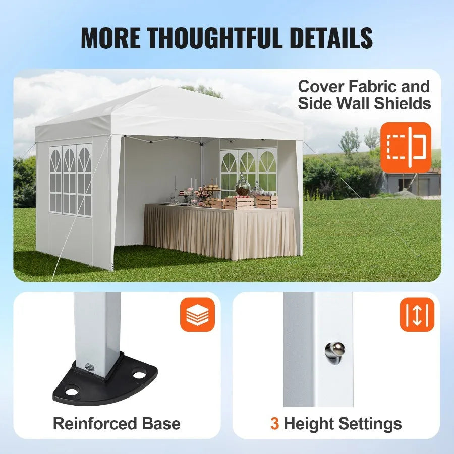Pop Up Canopy Gazebo With 3 Sidewalls And Ventilated Windows