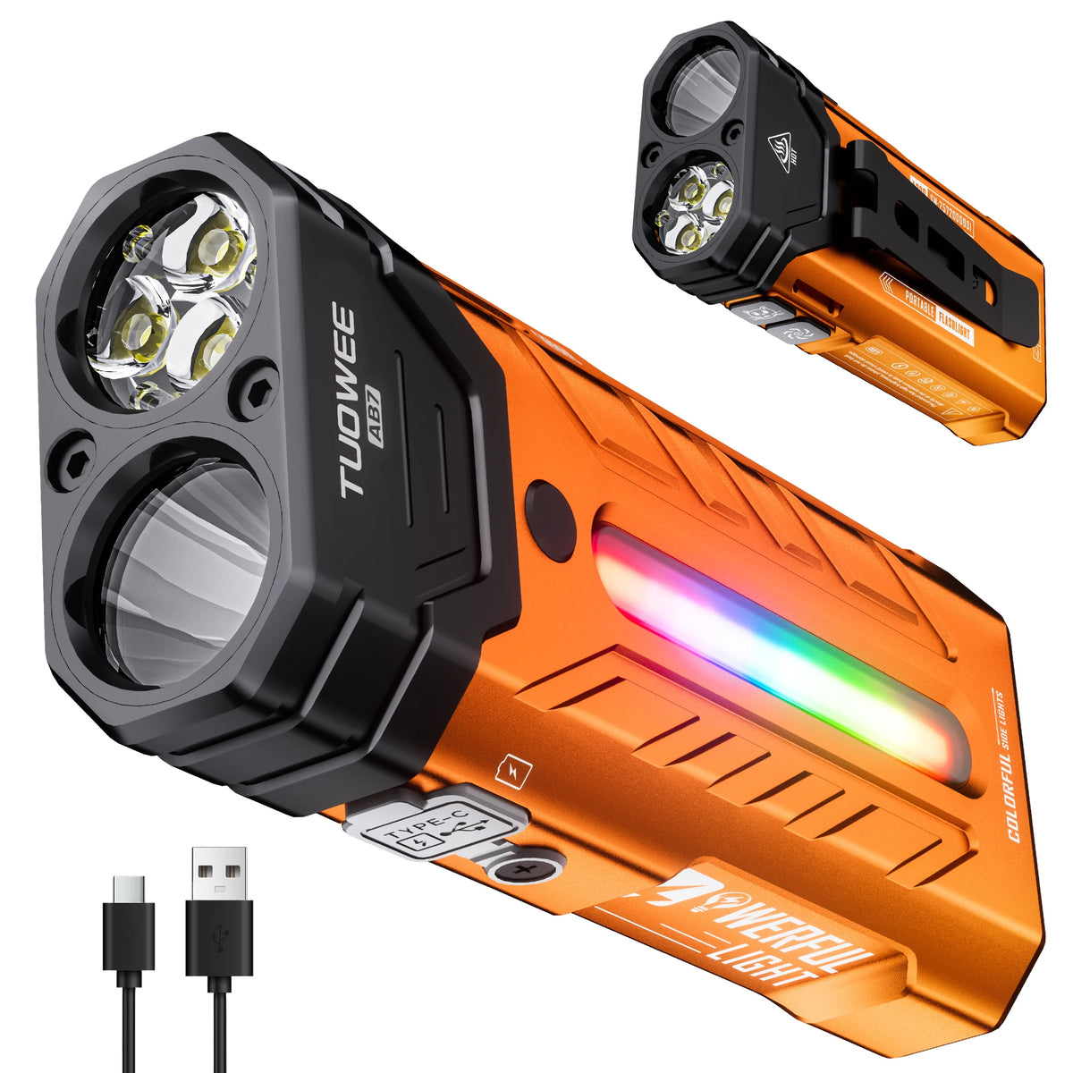 Rechargeable Magnetic LED Flashlight Featuring RGB Lighting And Portable Design