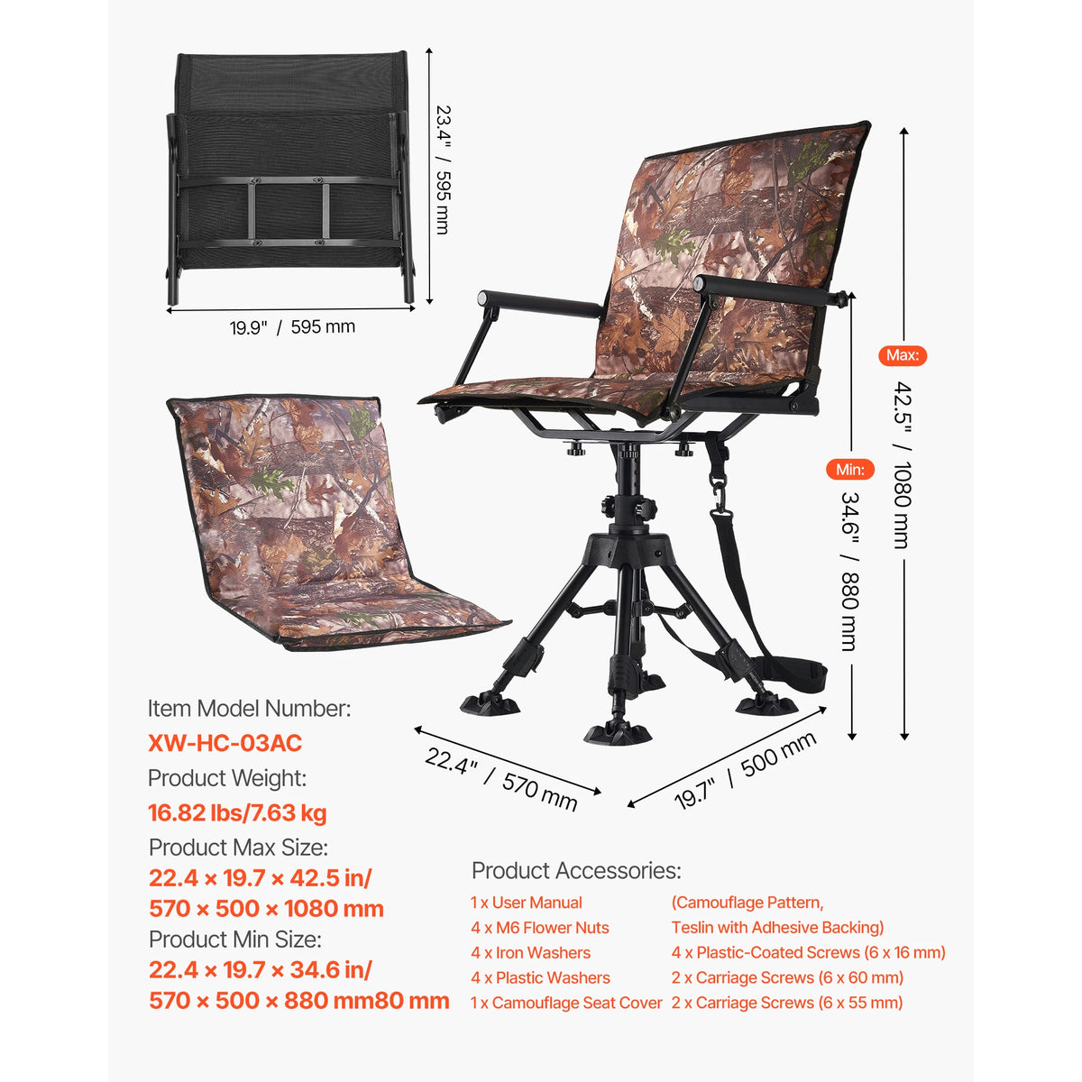 Swivel Folding Steel Frame Hunting Ground Stool For Camping