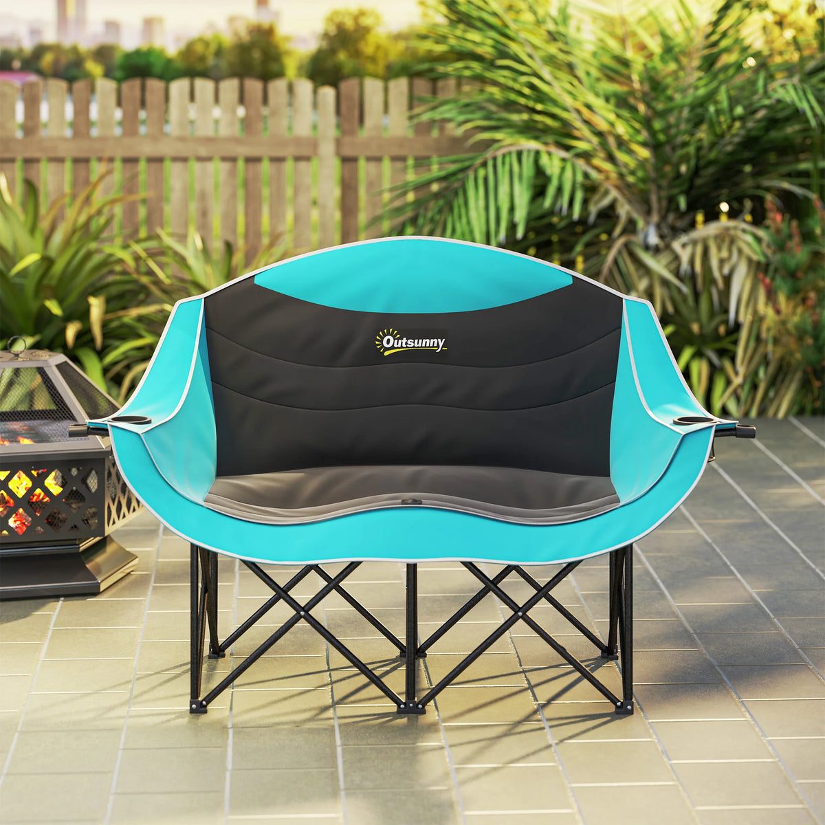 Outsunny Padded Folding Double Camping Chair For Outdoor Use