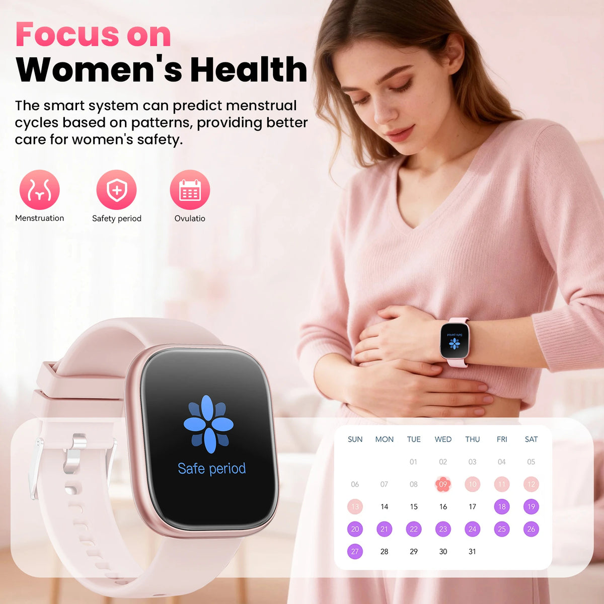 Women Smart Watch Featuring Heart Rate Monitor And Waterproof Design