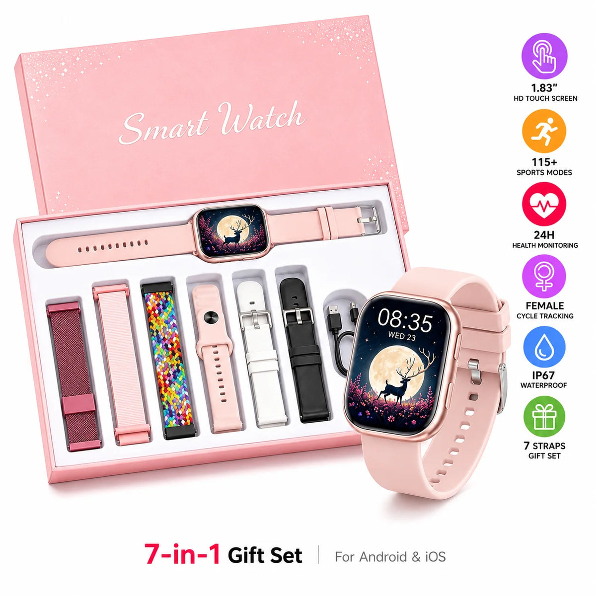 Women Smart Watch Featuring Heart Rate Monitor And Waterproof Design