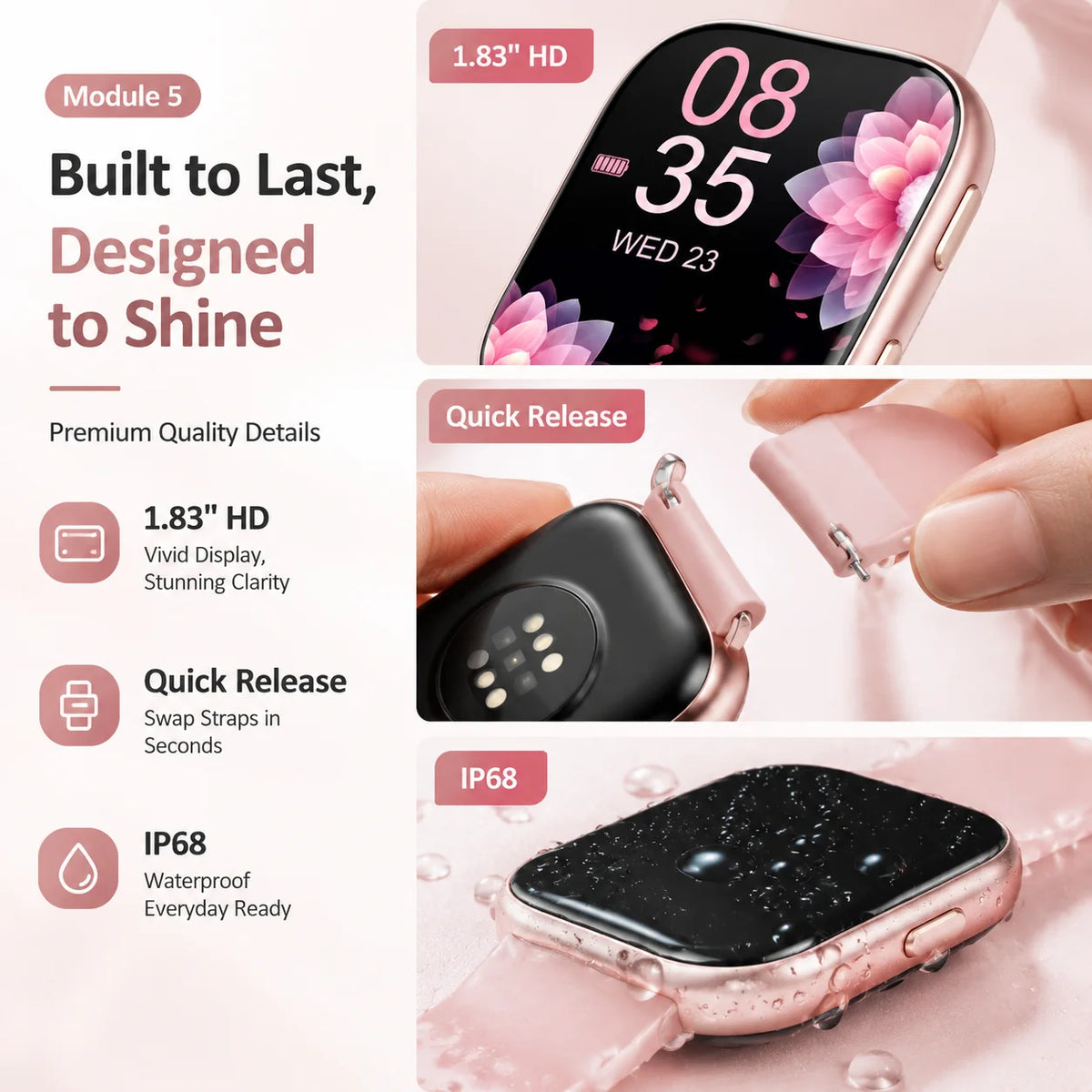 Women Smart Watch Featuring Heart Rate Monitor And Waterproof Design