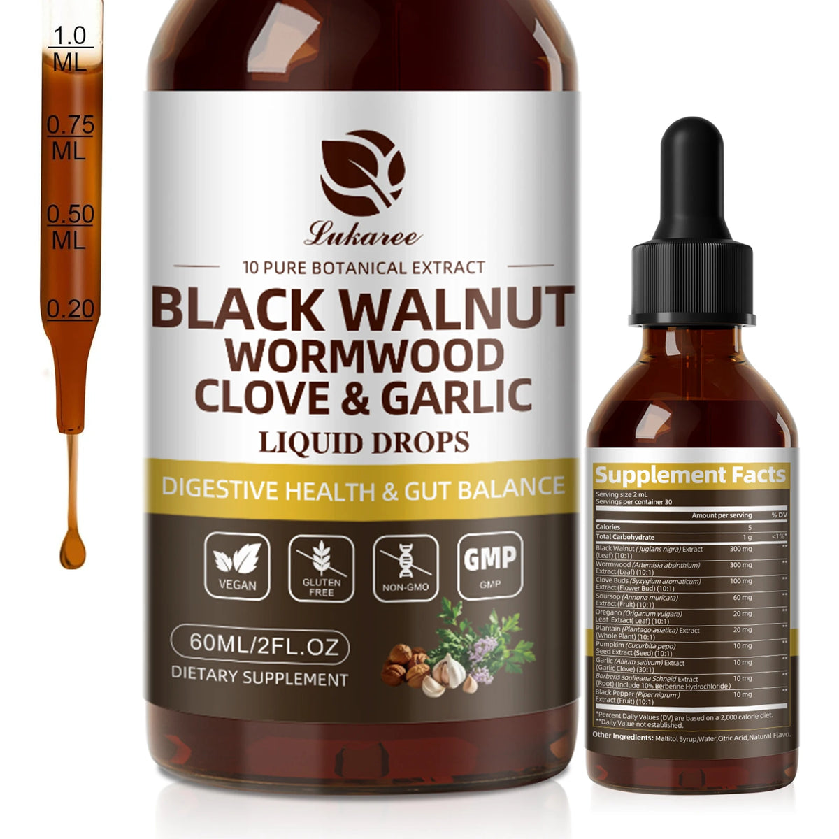 Lukaree Black Walnut Extract Drops For Digestion And Immunity Support