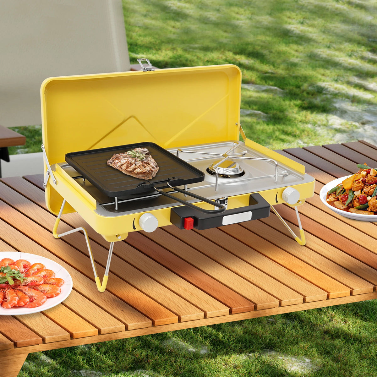 Portable Two Burner Gas Camping Stove With Piezo Ignition