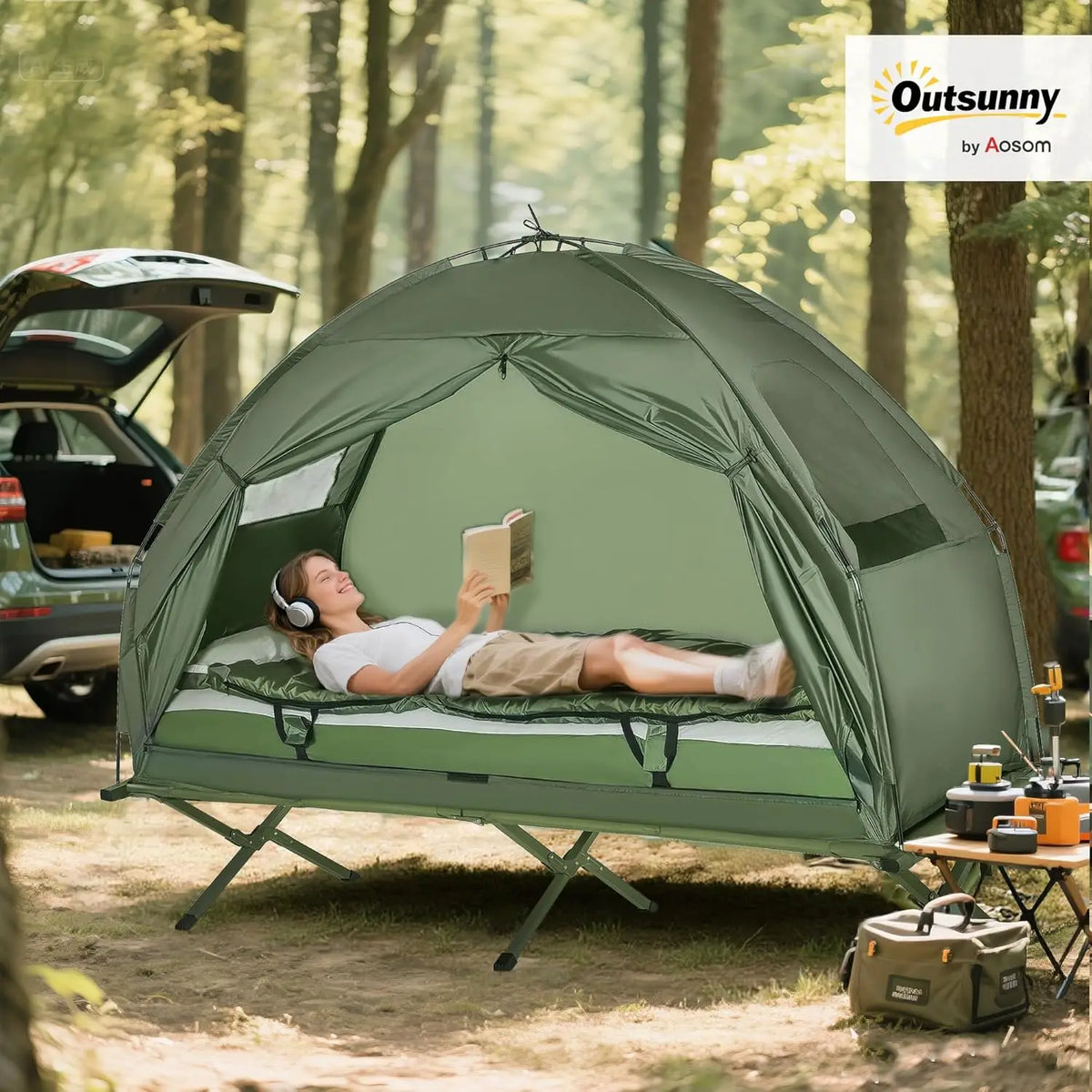 6-In-1 Folding Camping Cot With Mattress Pillow Sleeping Bag