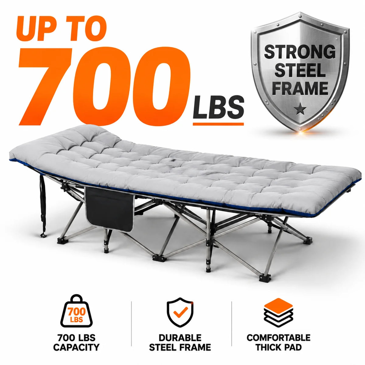 Portable Foldable Camping Cot With Thick Padded Mattress For Guests