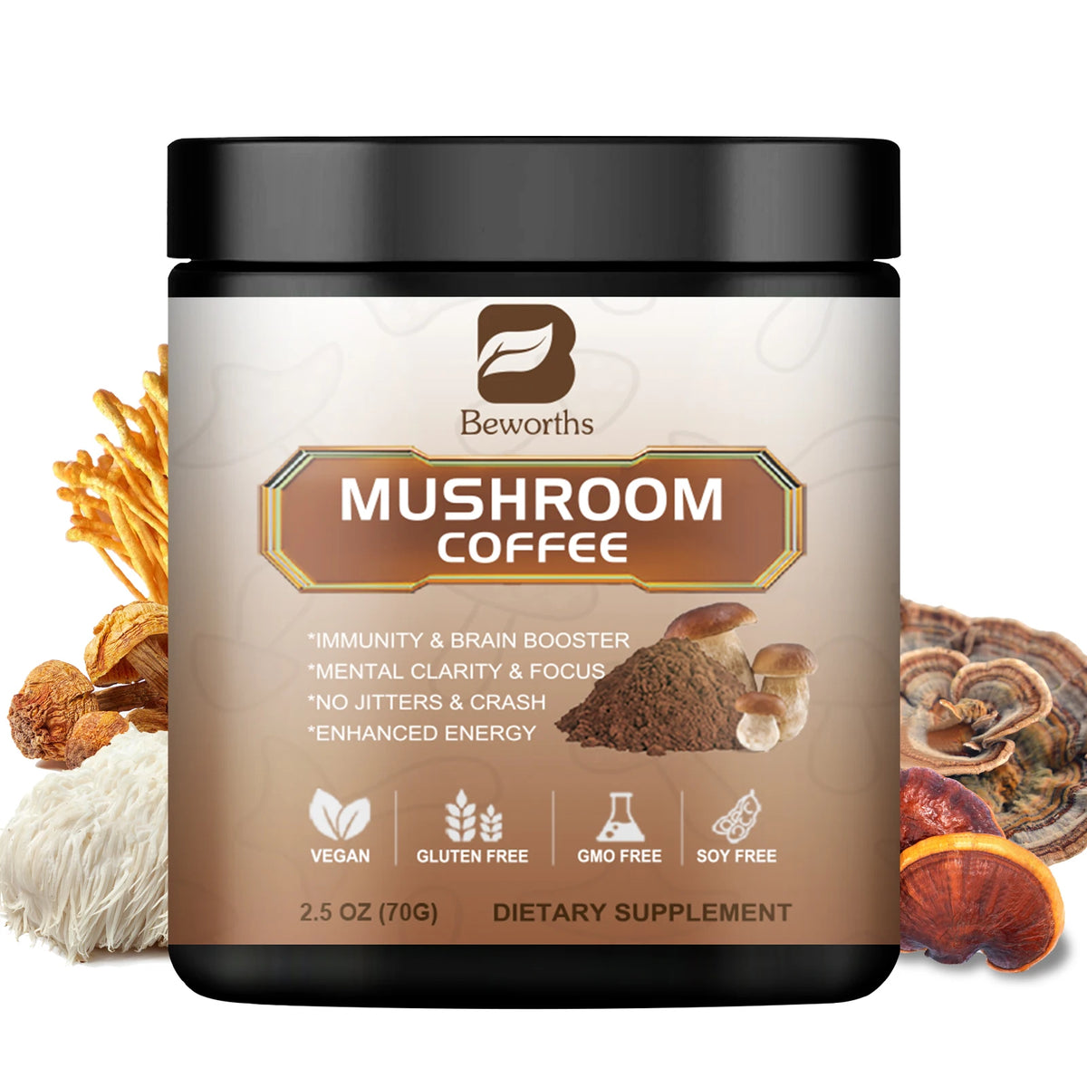 Alliwise Organic Lion Mane Mushroom Coffee With Reishi Blend