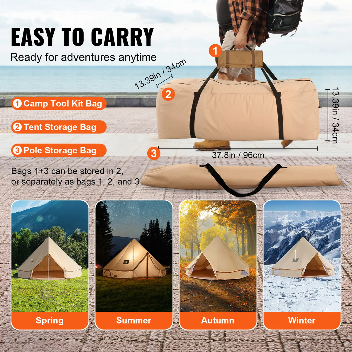 SucceBuy Canvas Bell Tent With Stove Vent And Aluminum Frame