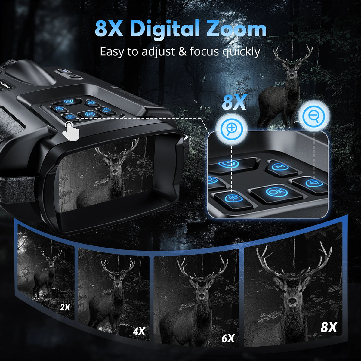 USB Rechargeable 4K Night Vision Binoculars With Infrared Digital Zoom