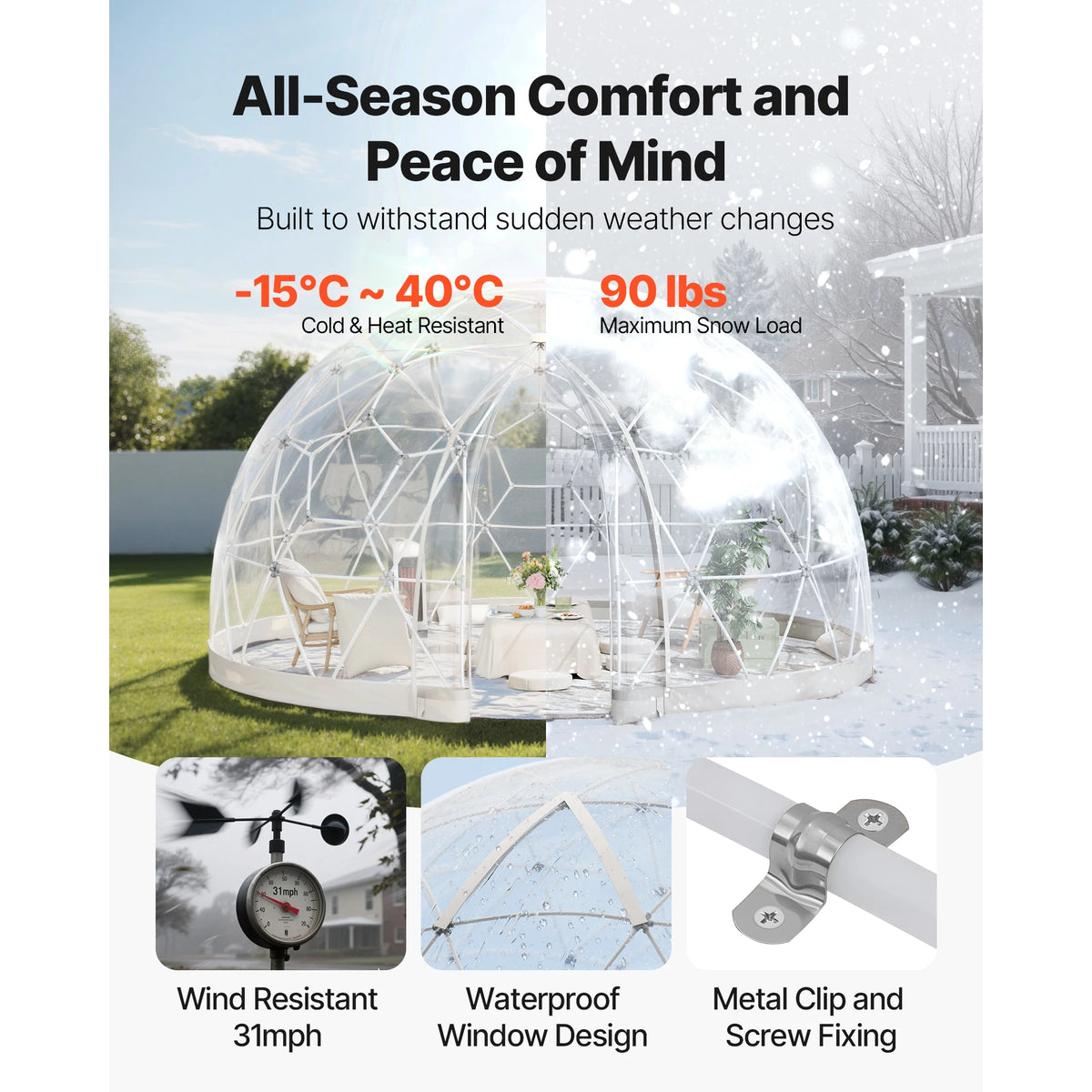 Weatherproof Geodesic Dome Tent With Window PVC Greenhouse