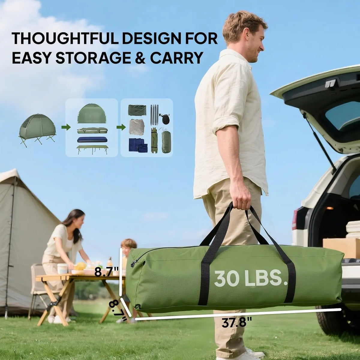 6-In-1 Folding Camping Cot With Mattress Pillow Sleeping Bag