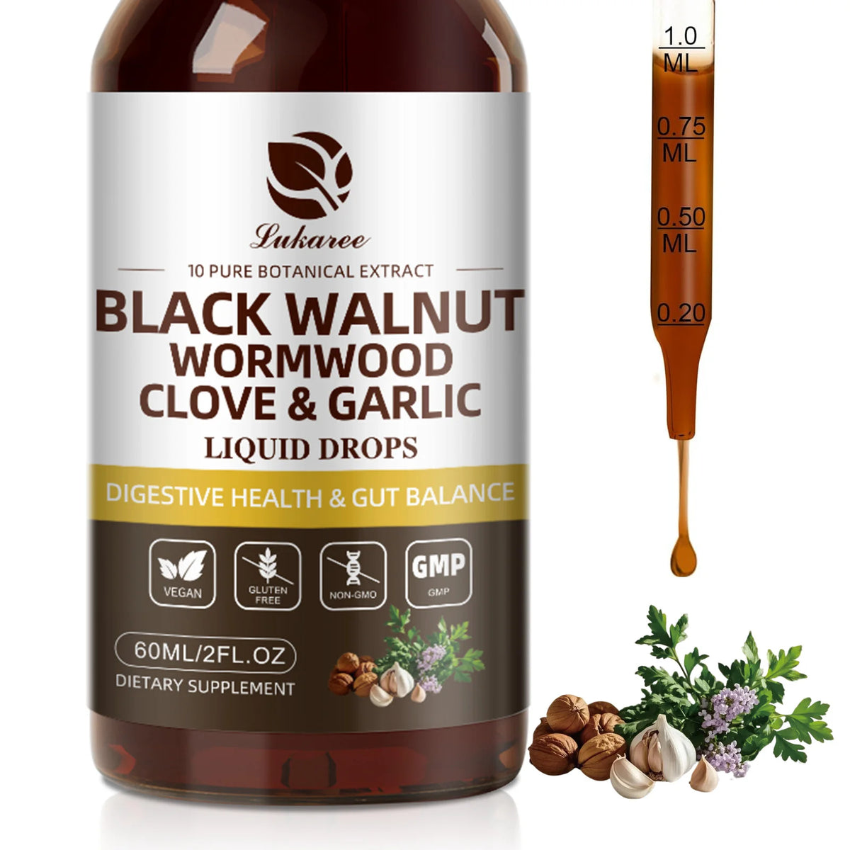Lukaree Black Walnut Wormwood Clove Garlic Digestive Supplement