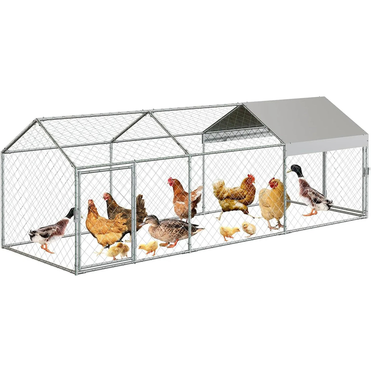Portable Metal Chicken Coop 120x40x40in Chicken Run For Yard With Anti-UV Waterproof Cover, Poultry Cage For Ducks Rabbits