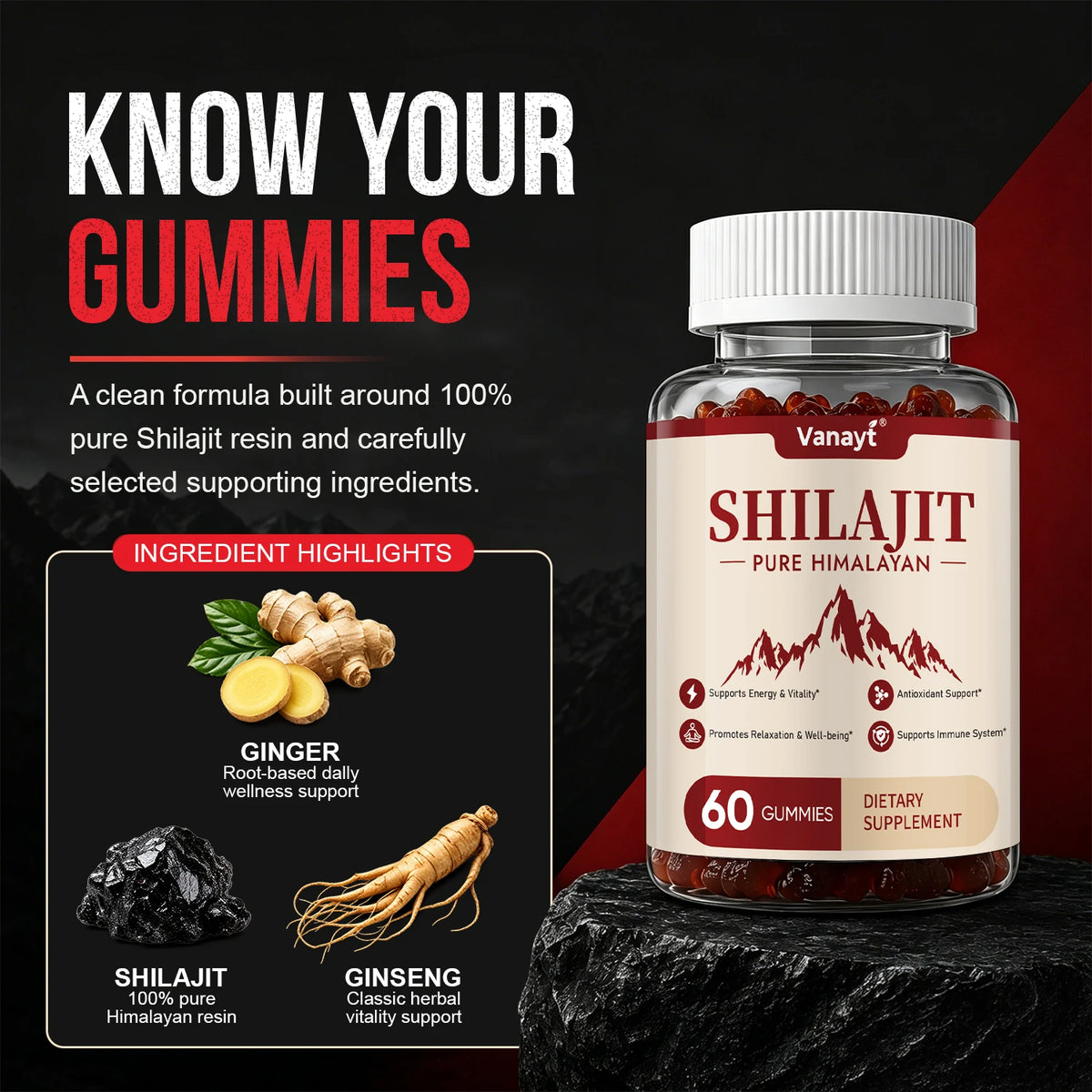 Vanayt Pure Himalayan Shilajit Gummies With Ashwagandha And Ginger