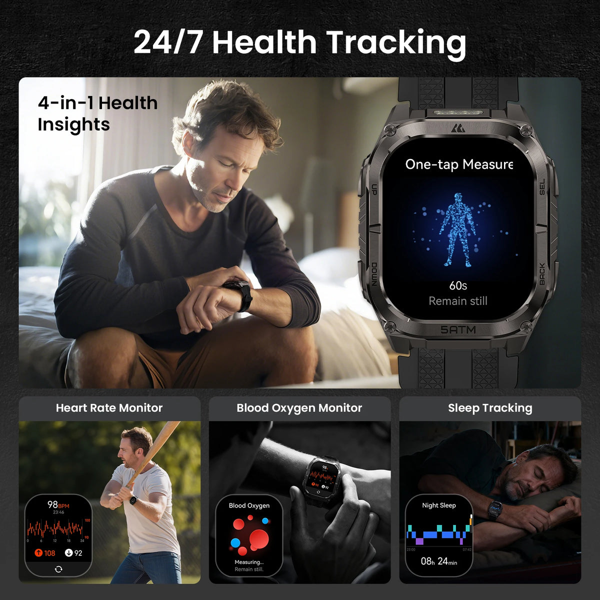 Kospet Tank M4C GPS Smartwatch With Flashlight And Health Tracking