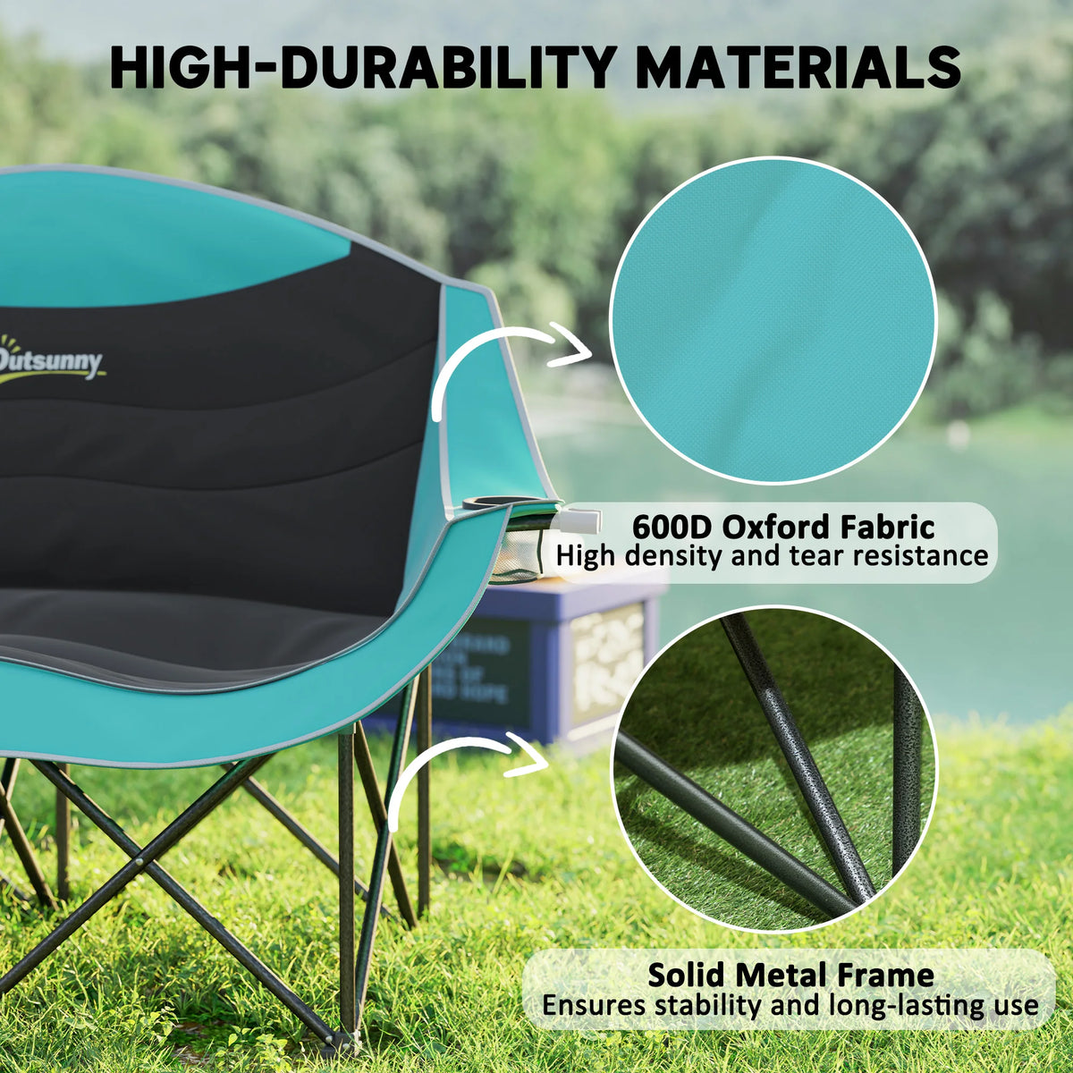 Outsunny Padded Folding Double Camping Chair For Outdoor Use