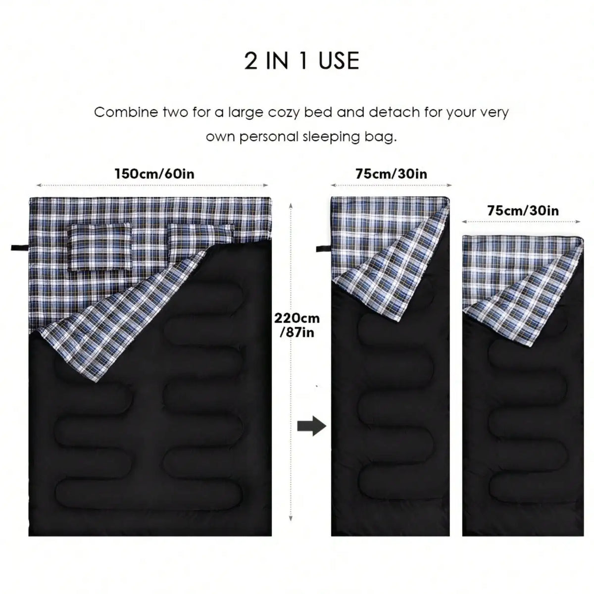 Double Camping Sleeping Bag With Pillows For Cold Weather