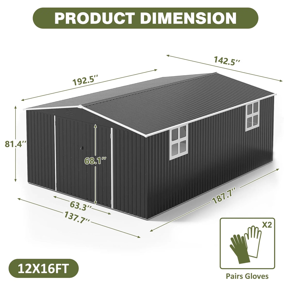 VIWAT Heavy Duty Outdoor Metal Storage Shed With Lockable Door