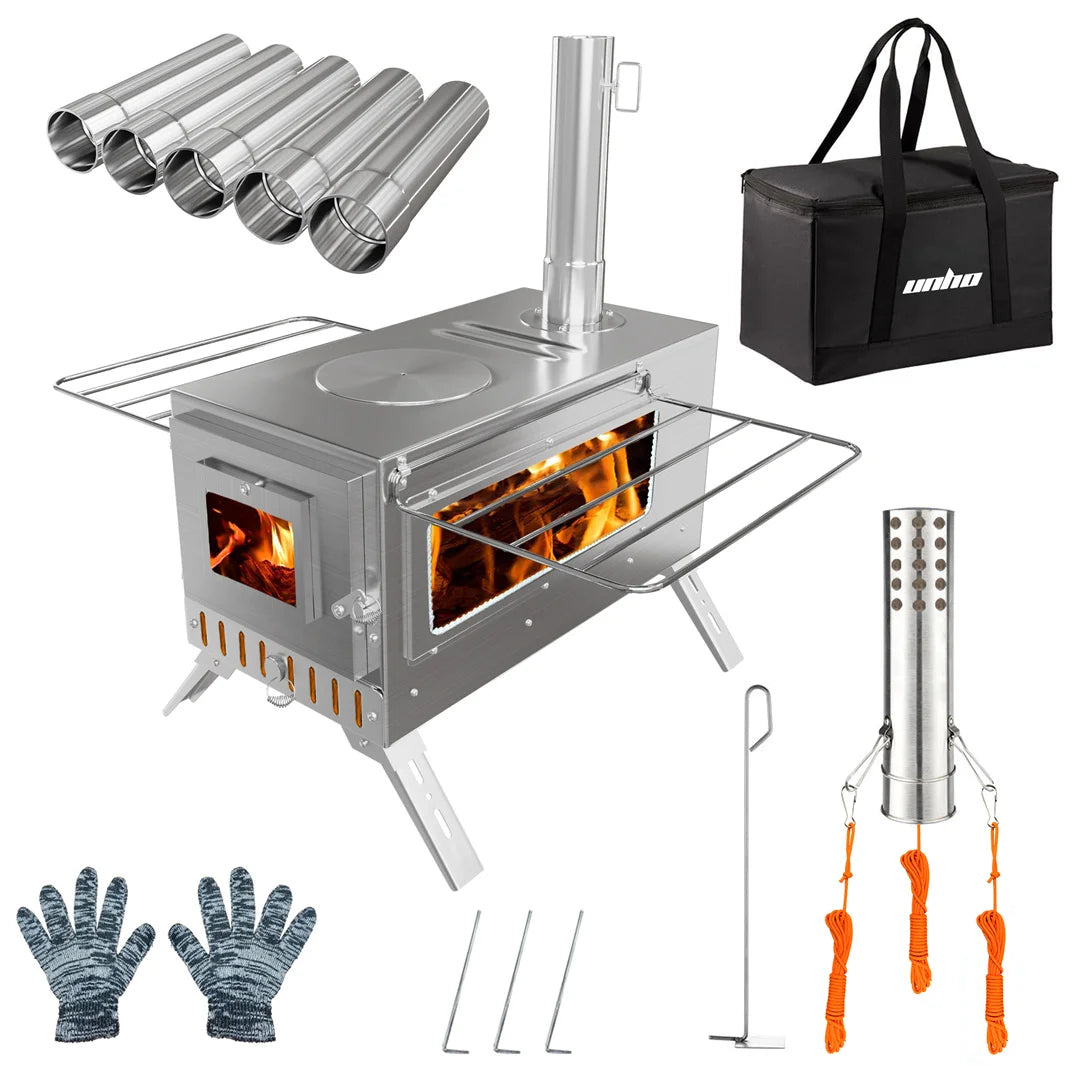 Unho Portable Wood Stove With Stainless Chimney For Outdoors