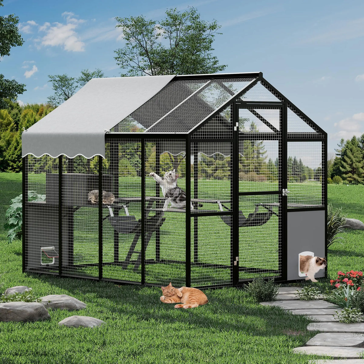 HiMISS Extra Large Aluminum Outdoor Catio Enclosure Walk-in Cat Run