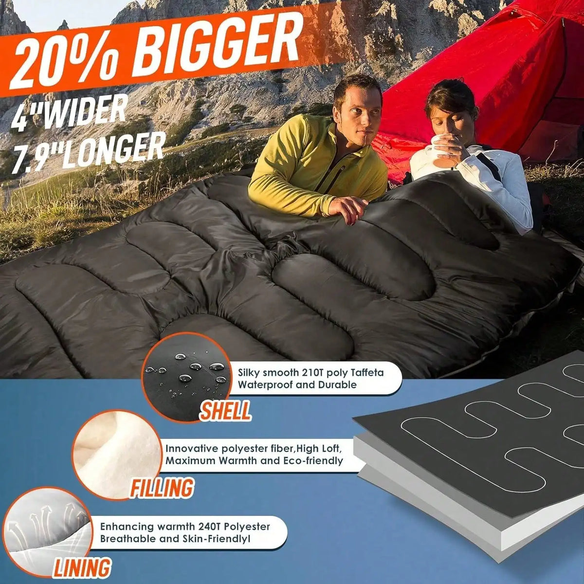 Double Sleeping Bag For Adults All Season Camping Hiking