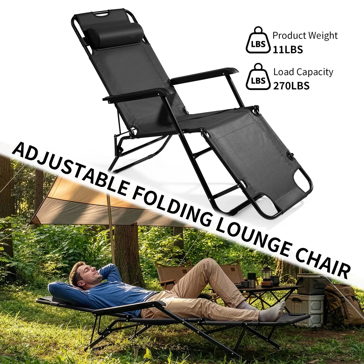 Extendable Folding Reclining Beach Chair For Home Camping