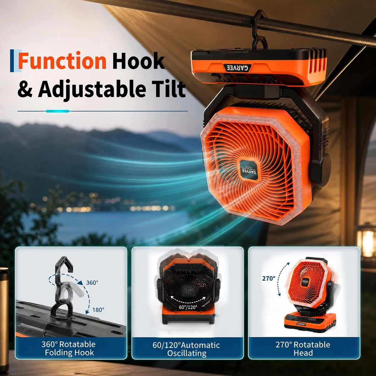 HiMiss 40000mAh Portable Camping Fan With Remote Timer And Led
