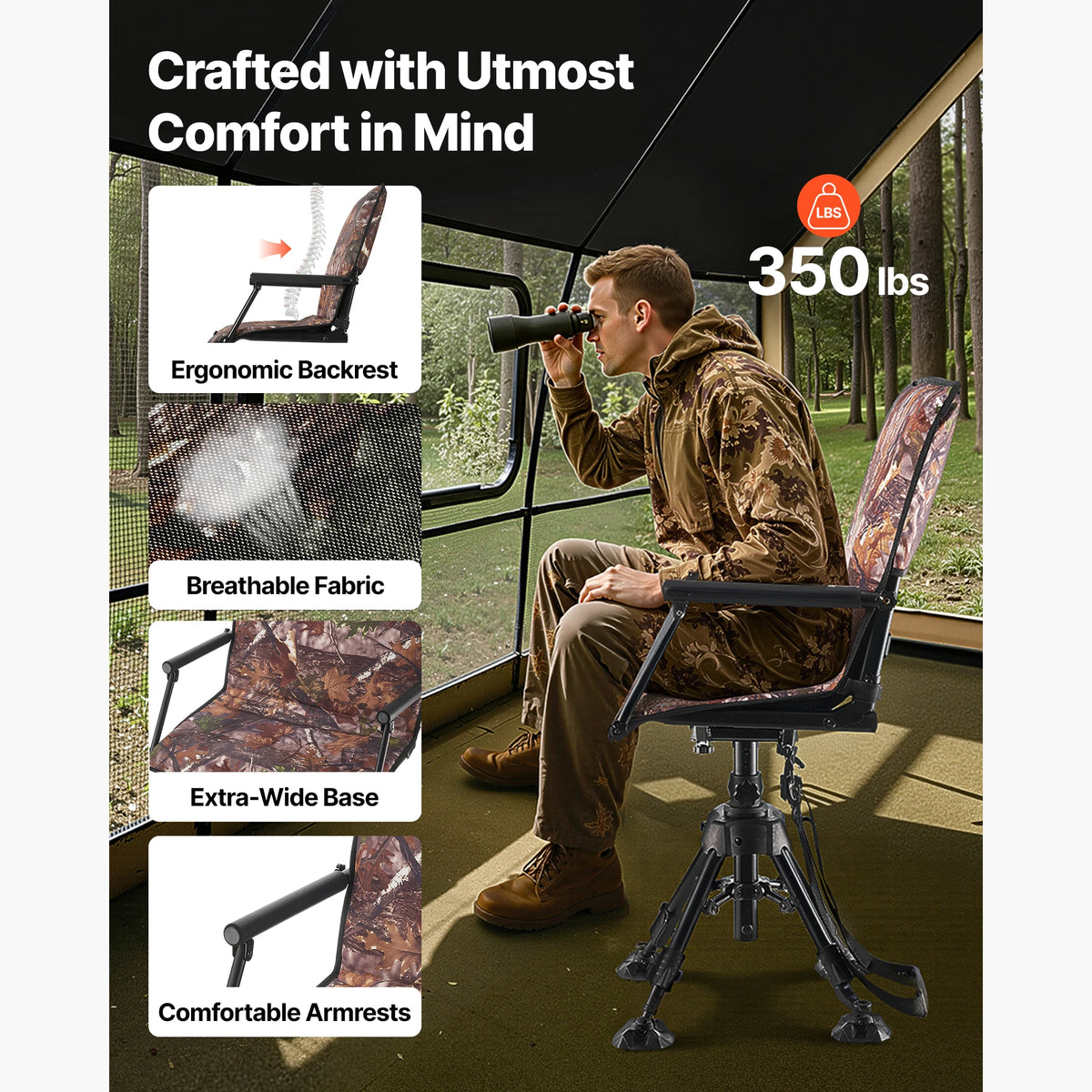 Swivel Folding Steel Frame Hunting Ground Stool For Camping