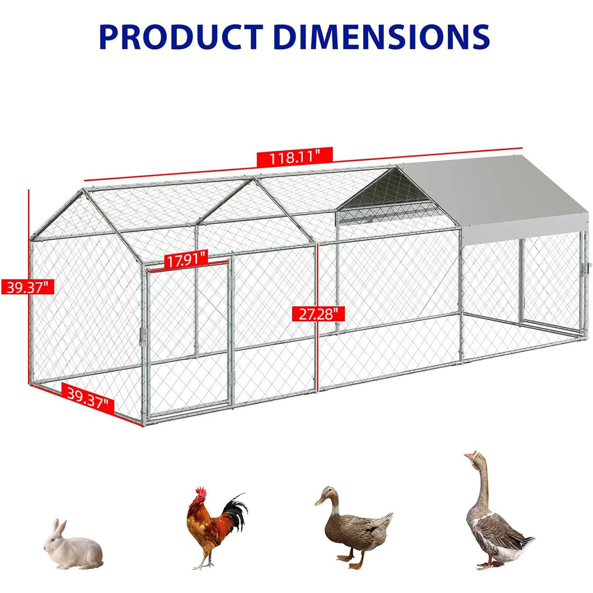 Portable Metal Chicken Coop 120x40x40in Chicken Run For Yard With Anti-UV Waterproof Cover, Poultry Cage For Ducks Rabbits