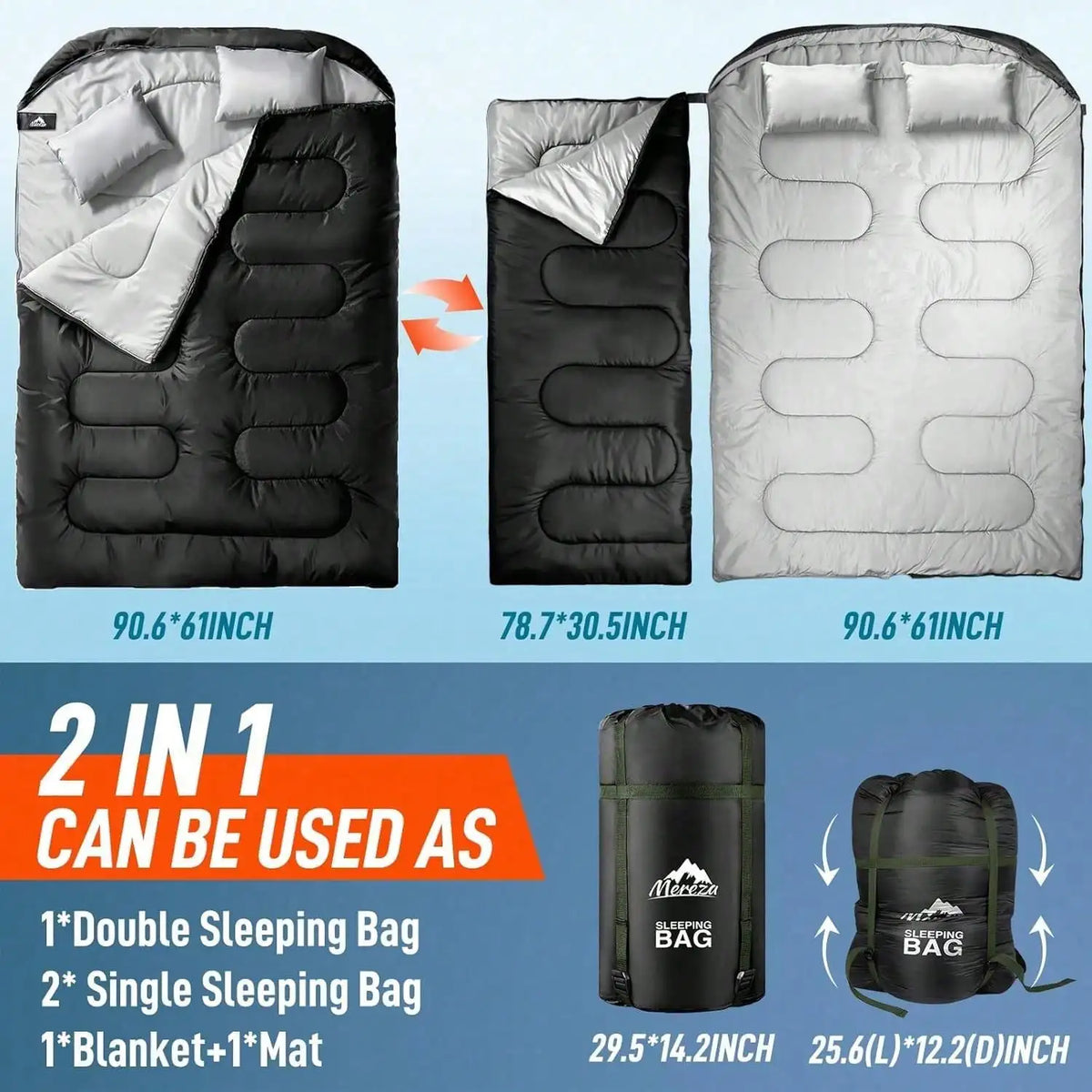 Double Sleeping Bag For Adults All Season Camping Hiking