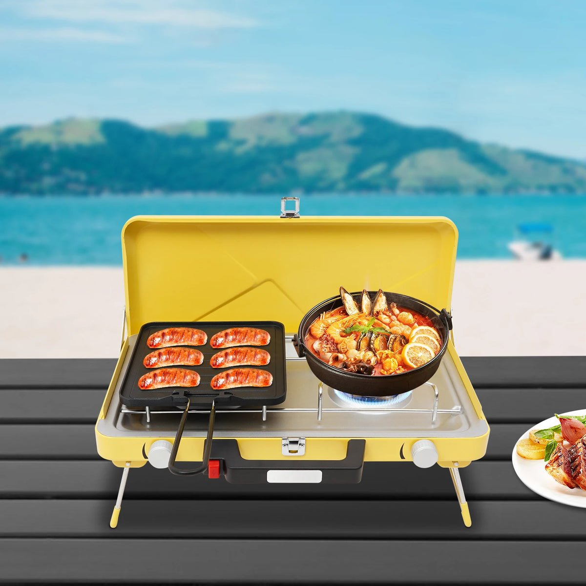 Portable Two Burner Gas Camping Stove With Piezo Ignition
