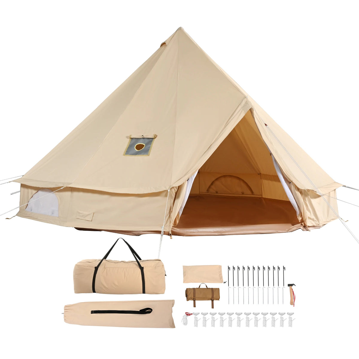 SucceBuy Four Season Canvas Bell Tent With Stove Vent For Camping