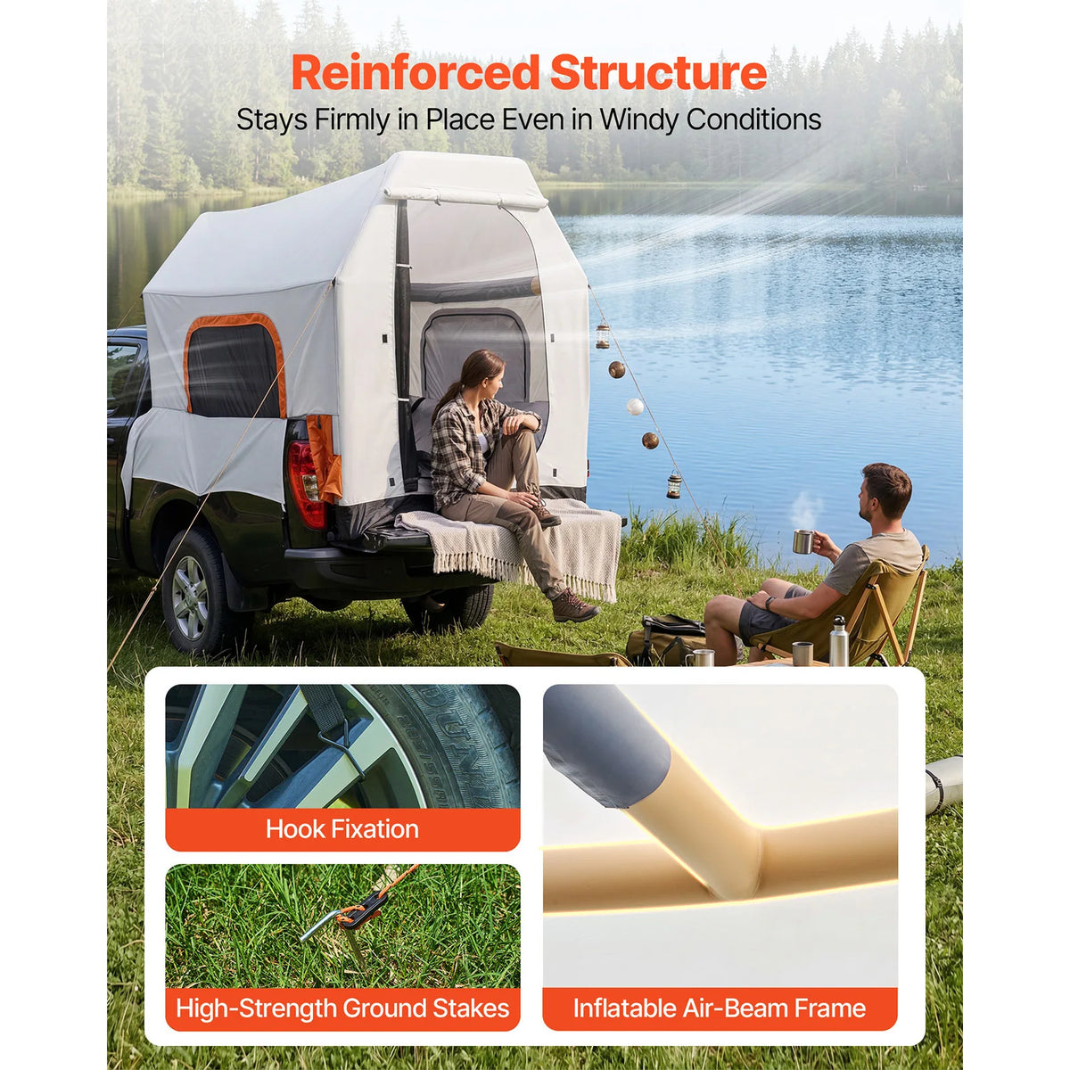 SucceBuy Inflatable Pickup Truck Tent With Ventilated Mesh Windows