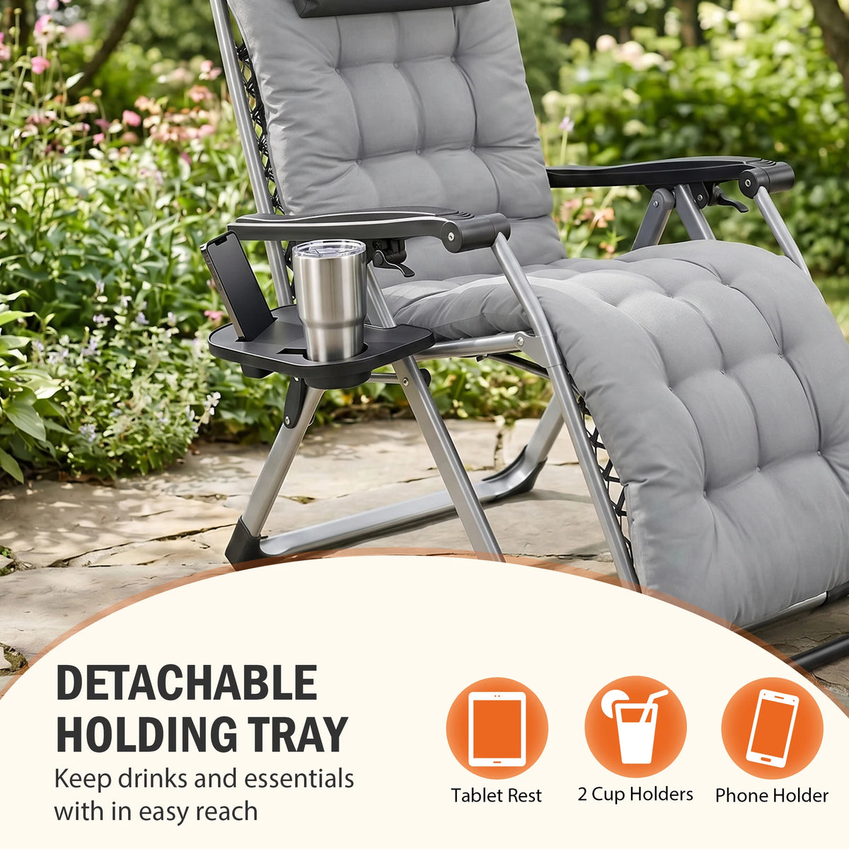 JHK Zero Gravity Reclining Camping Lounge Chair With Soft Cushion