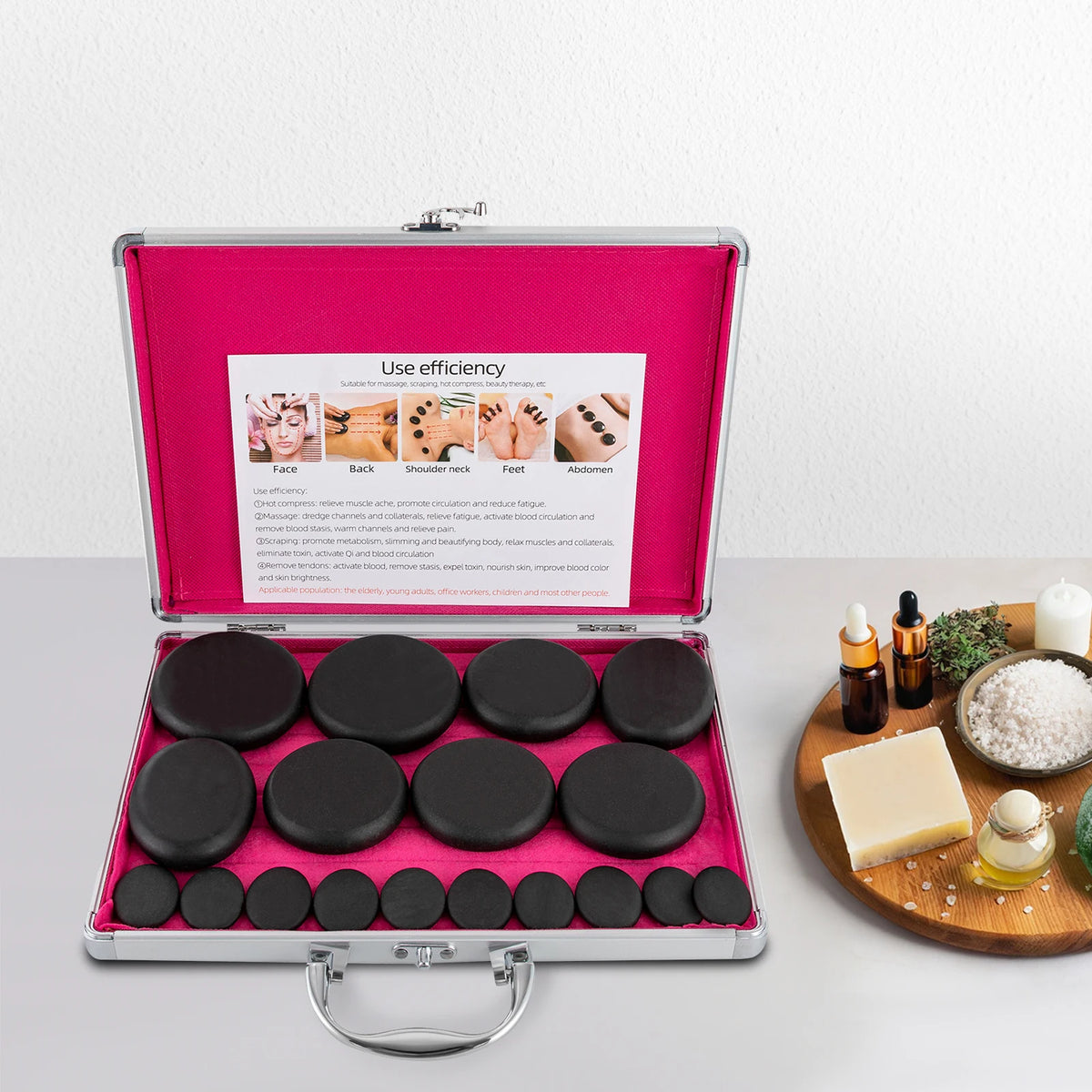 Volcanic Hot Stone Massage Kit With Integrated Heating Box