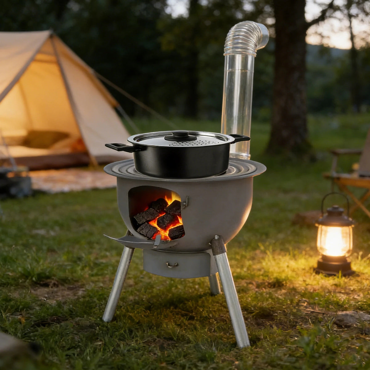 Portable Wood Stove Fire Pit With Grill Grate For Camping