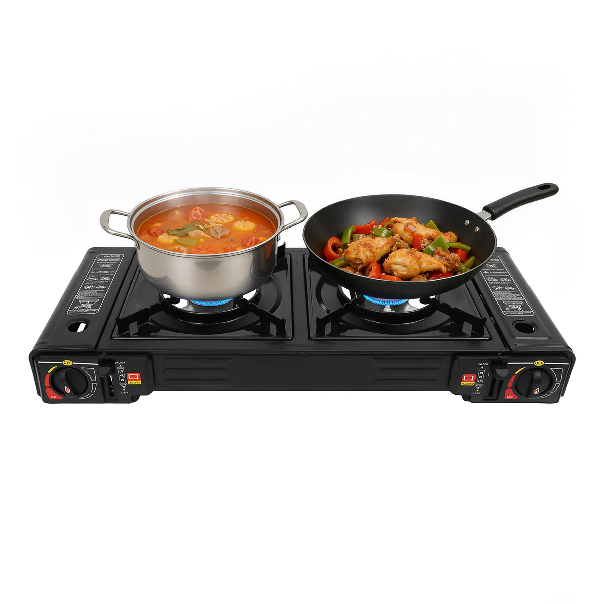 Outdoor Portable Dual Burner Gas Camping Stove With Piezo Ignition