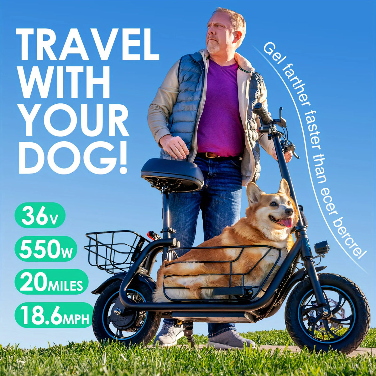 GYROOR Foldable Electric Scooter With Pet Basket For Adults