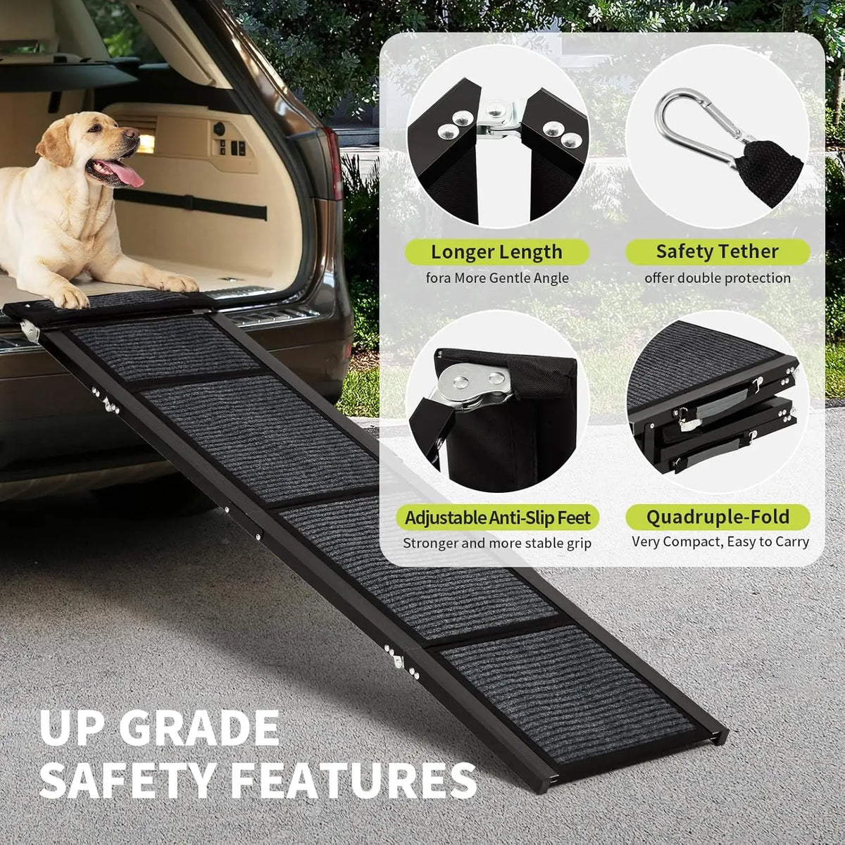 HiMISS Upgrade Folding Dog Car Ramp With Anti Slip Base