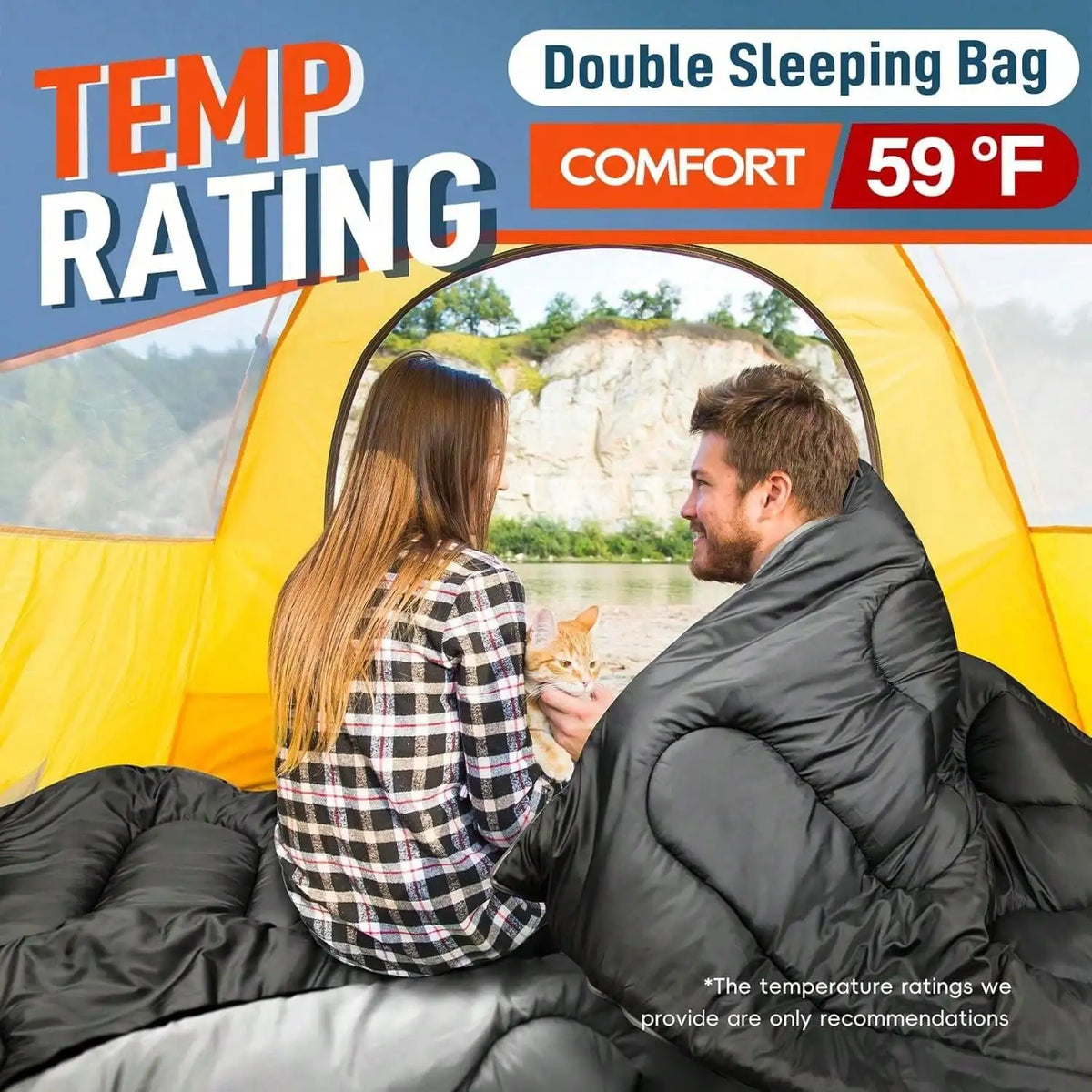 Double Sleeping Bag For Adults All Season Camping Hiking