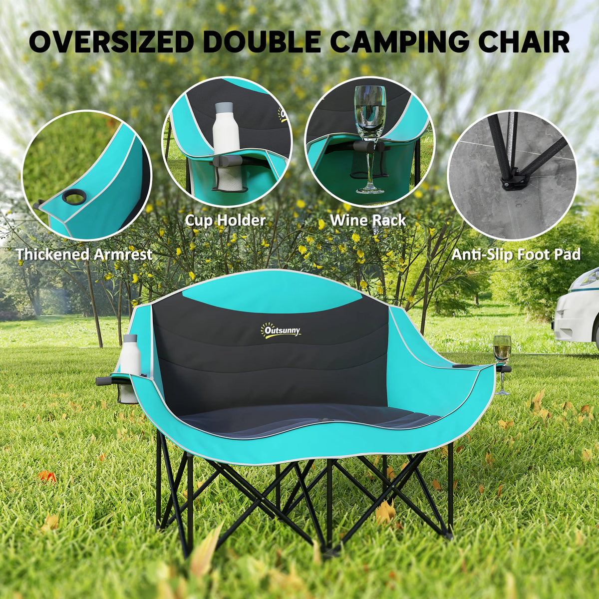 Outsunny Padded Folding Double Camping Chair For Adults