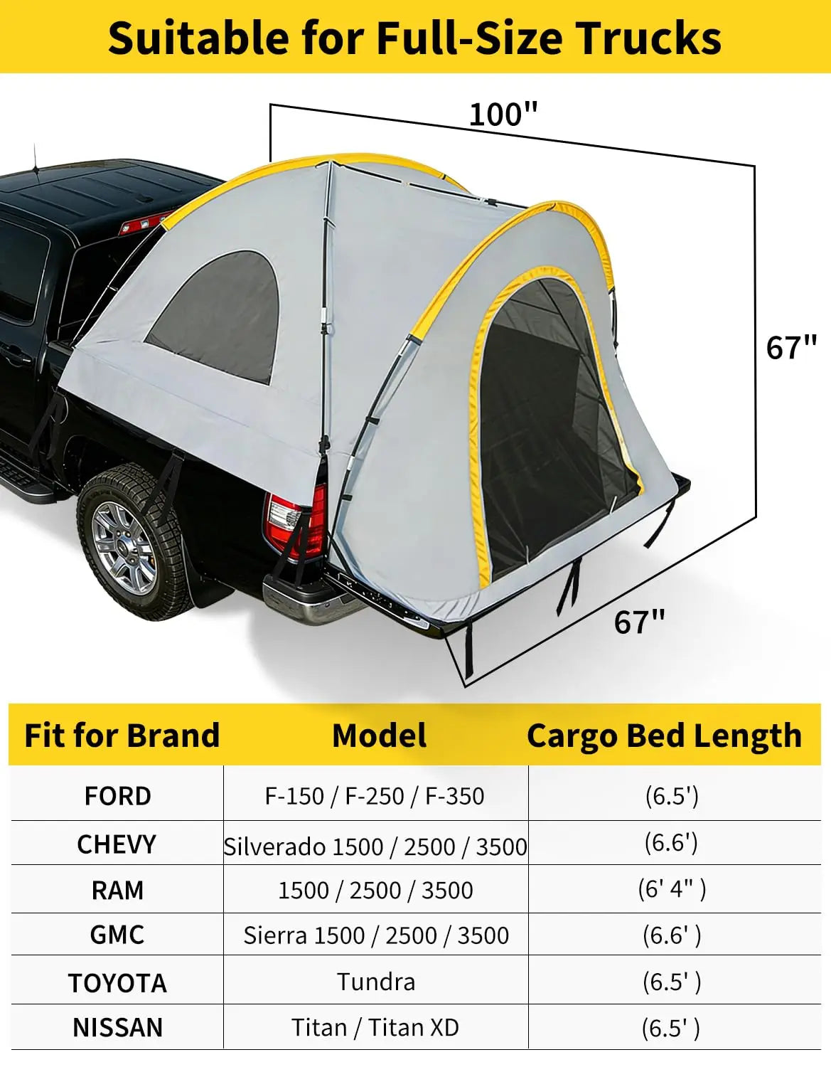 Sturdy Truck Bed Tent With Wide Awning For Two Adults
