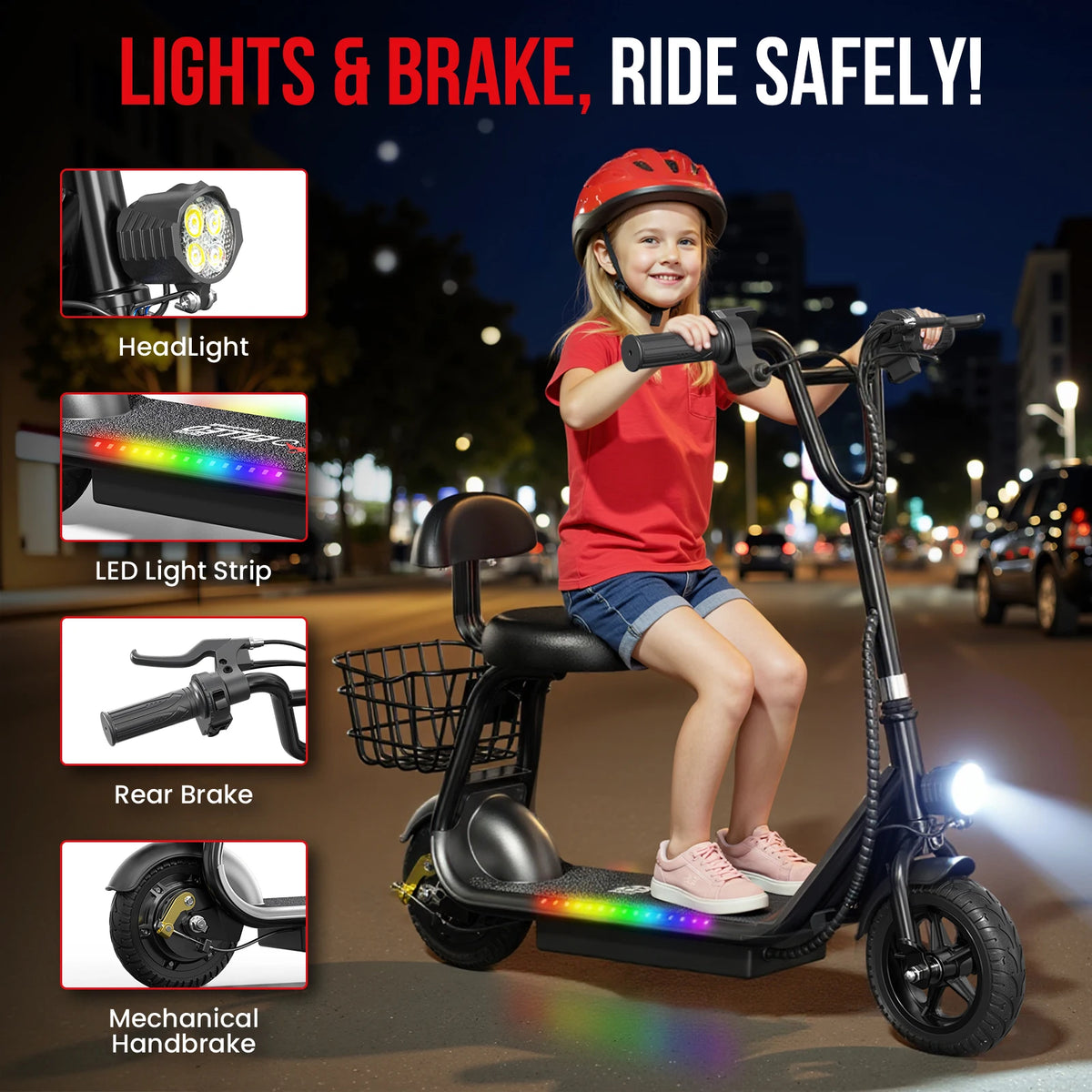 Eilleo Spacewalk Kids Electric Scooter Bluetooth Speaker Foldable Seat