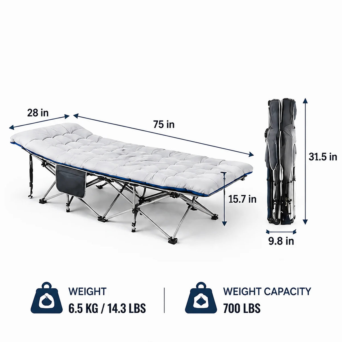 Portable Foldable Camping Cot With Thick Padded Mattress For Guests