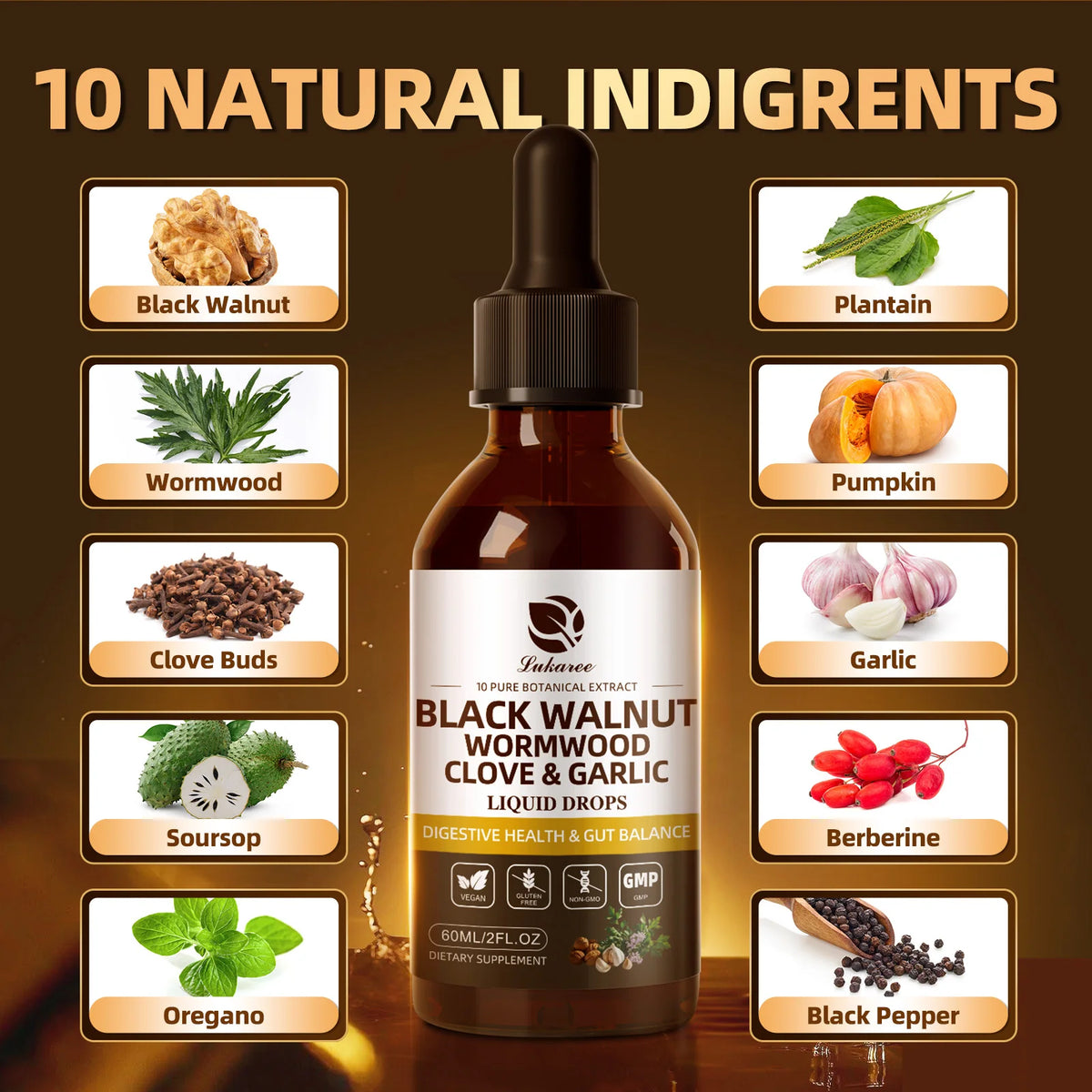 Lukaree Black Walnut Extract Drops For Digestion And Immunity Support