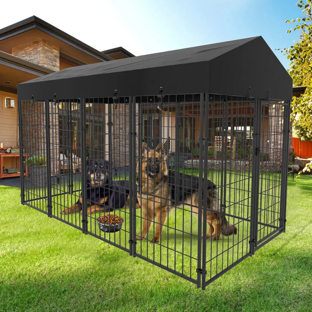 Iron Outdoor Dog Cage With Roof High Fence Heavy Duty Kennel