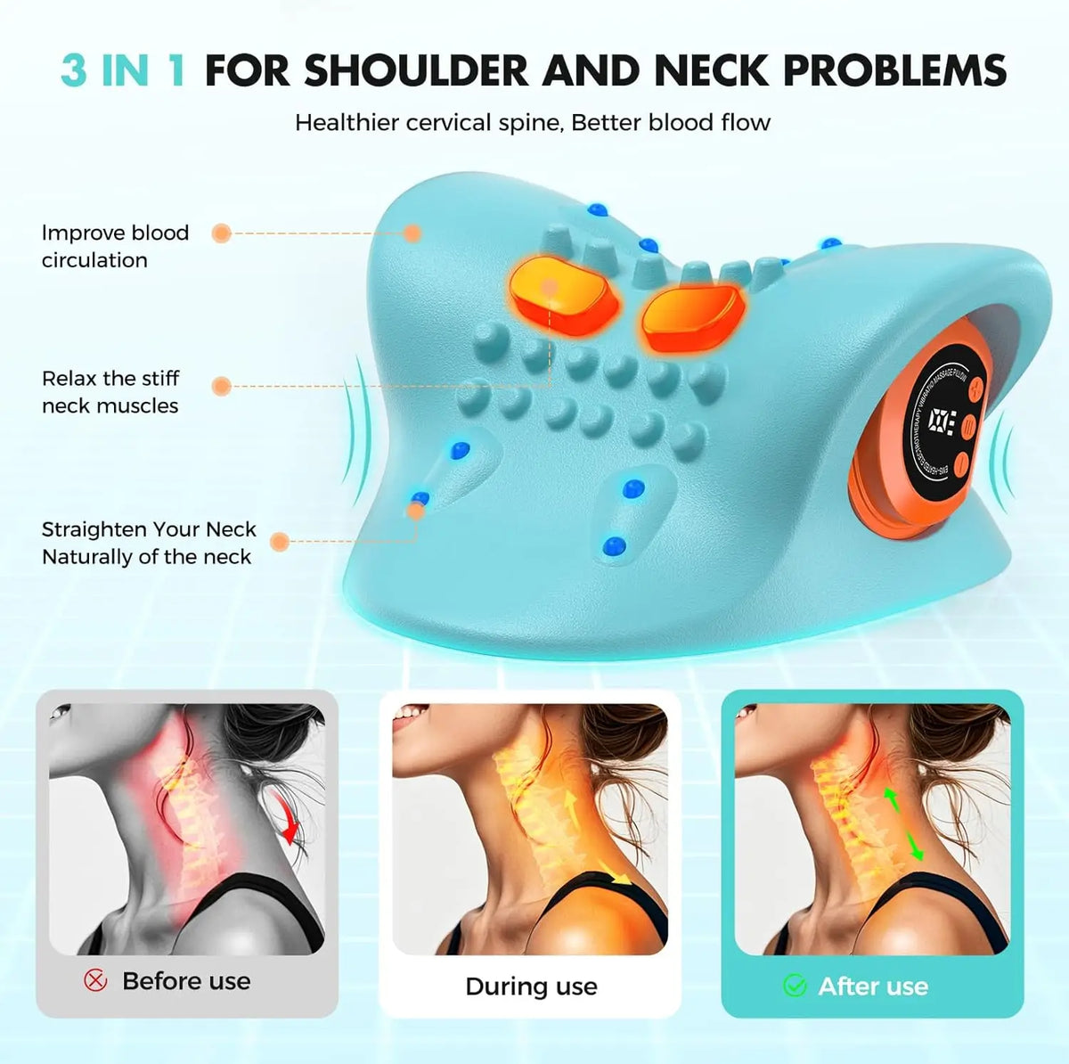 Rechargeable Shiatsu Neck Massager Pillow With Heat And Vibration